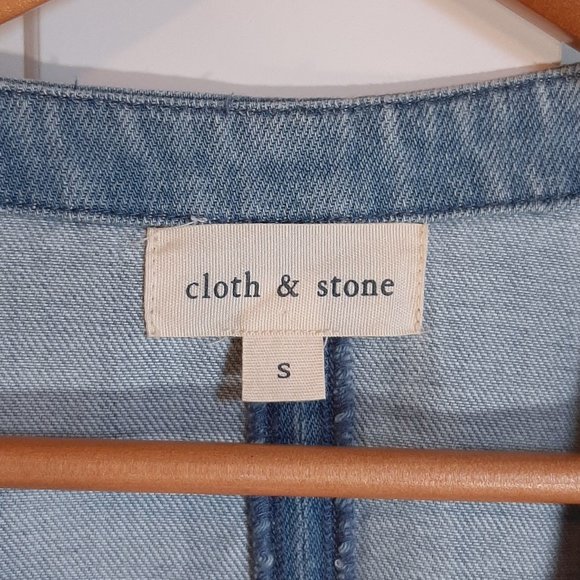 Cloth & Stone Flare Sleeve Faded Denim Cropped Wrap Top S - Picture 7 of 12